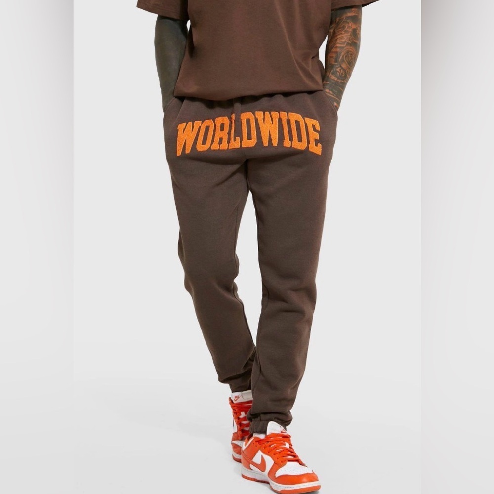Boohoo MAN Worldwide Brown Orange Sweatpants Small